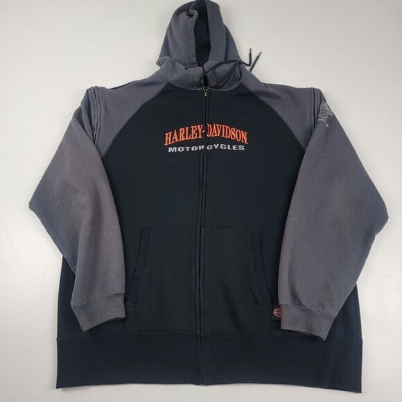 Harley-Davidson Other - Vintage Y2K‎ Harley Davidson Distressed Hoodie Mens Large Motorcycle Zip Up